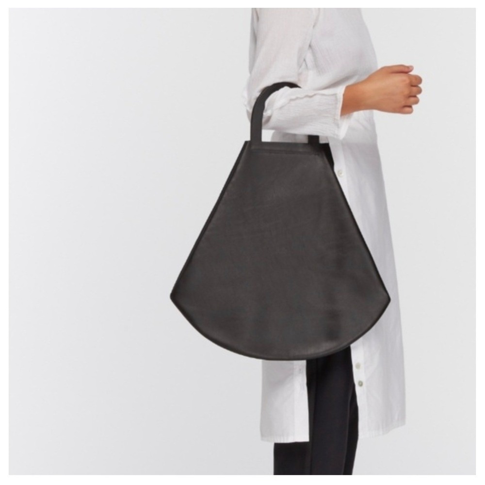 Building Block Black Leather Fan Tote Bag Minimalist Architectural Handbag